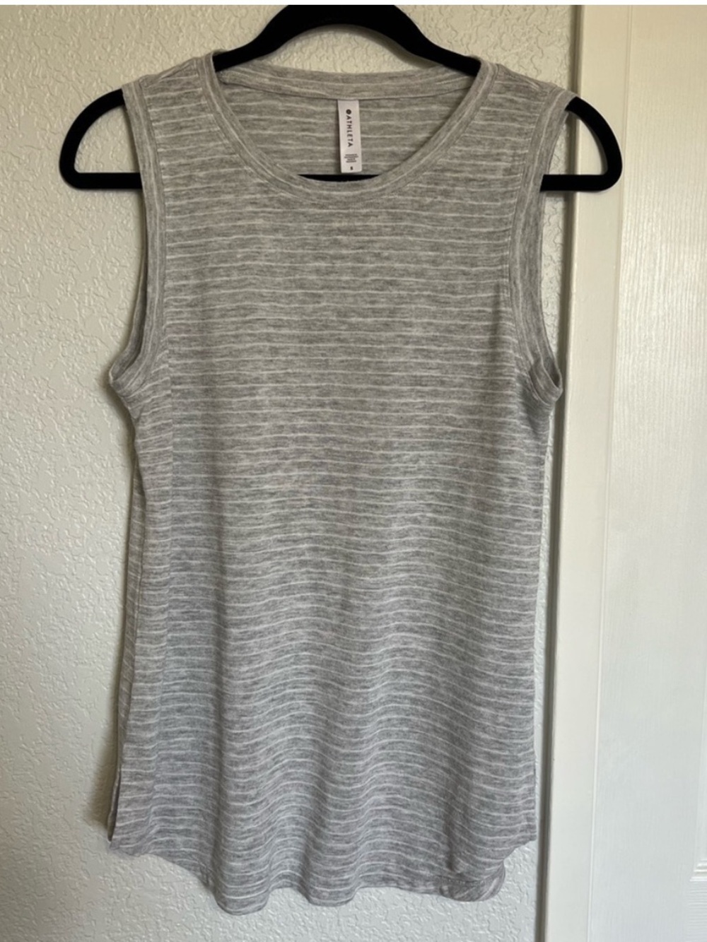 Athleta Breezy Striped Tank Top Gray and White Sleeveless Activewear - Picture 3 of 7